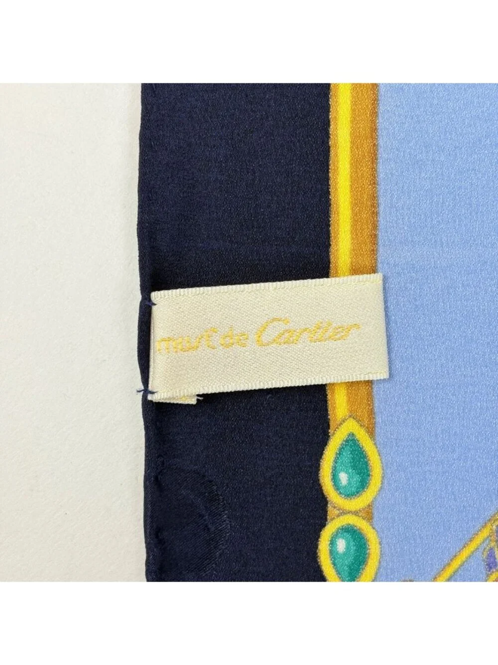 Cartier Pattern Scarf Silk Navy Blue Multicolor
